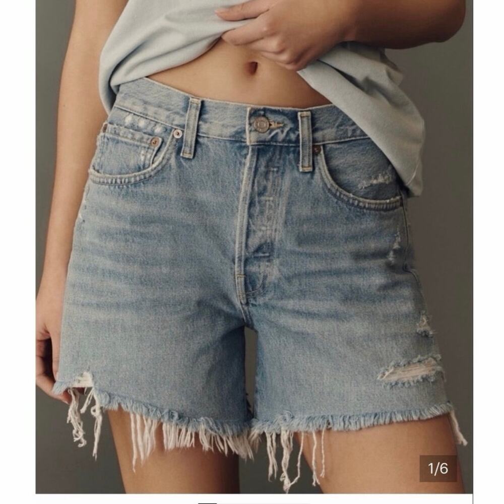 Agolde Parker Long Denim Shorts Raw Hem Size 27